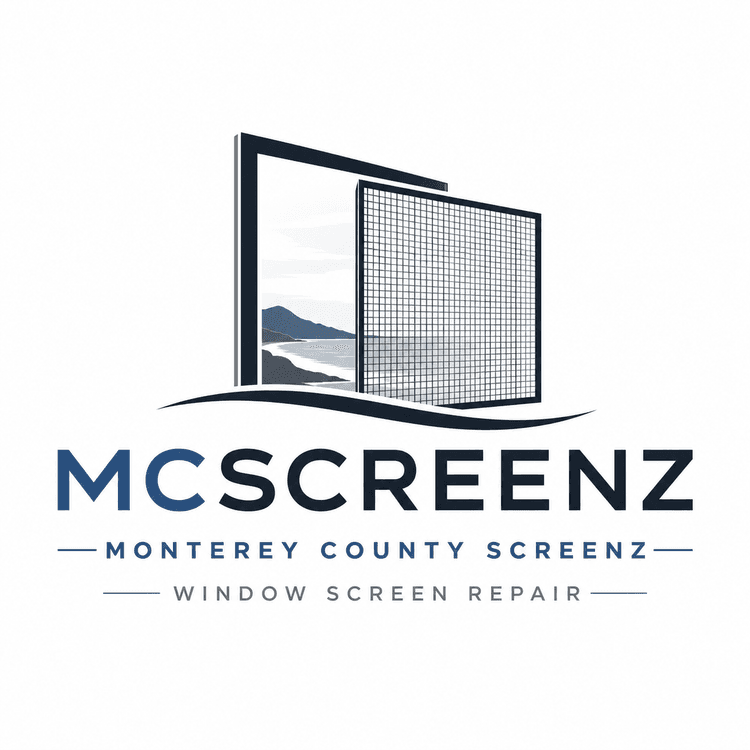 Monterey County Screenz logo — window screen over a Monterey coastline