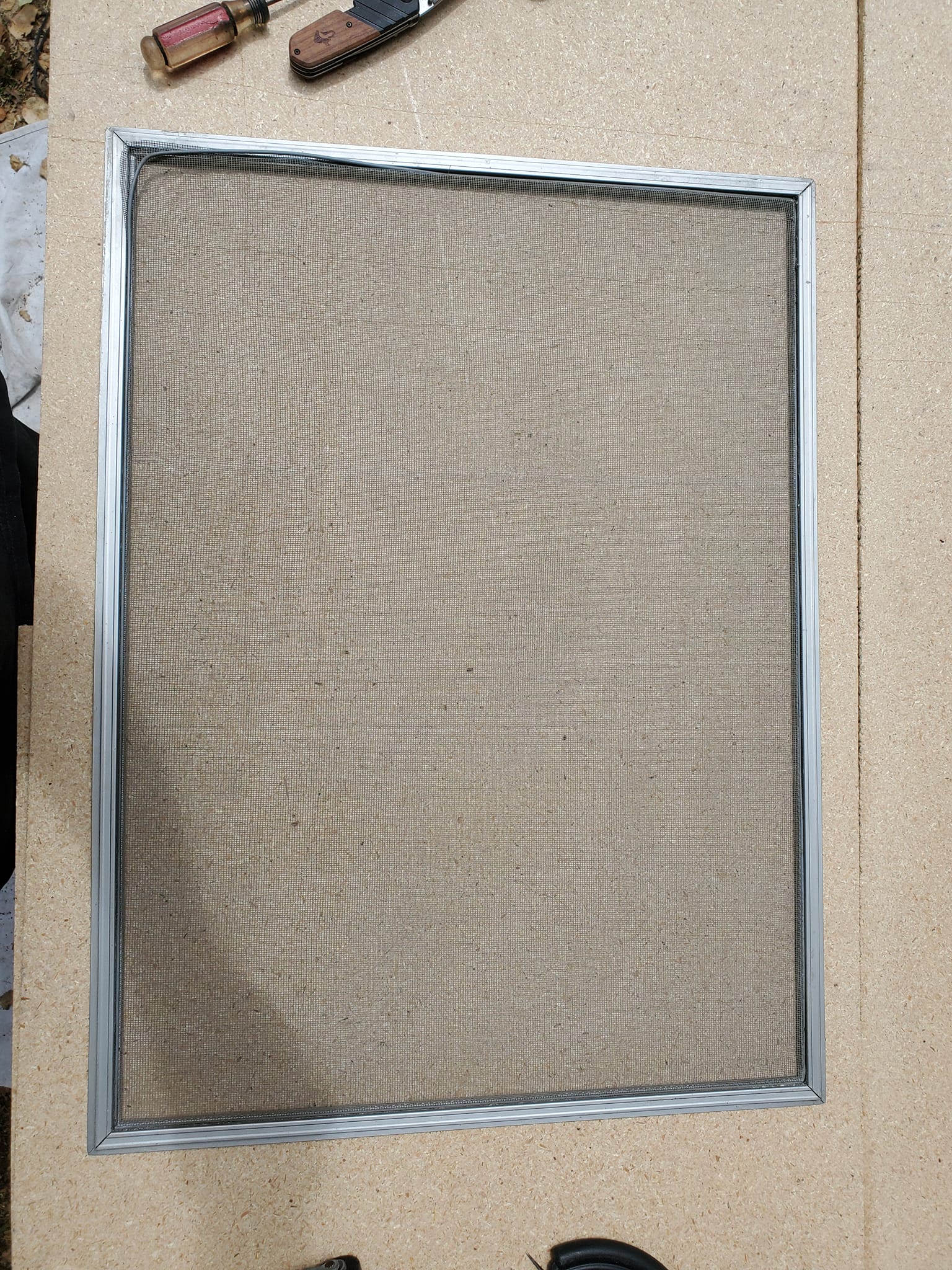 Window screen frame — before new mesh installation