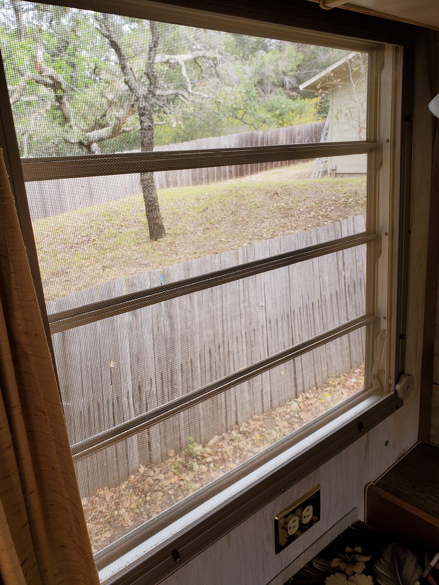 RV sliding window screen replacement — interior view