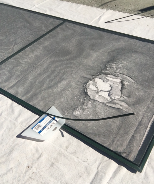Damaged screen mesh — before repair